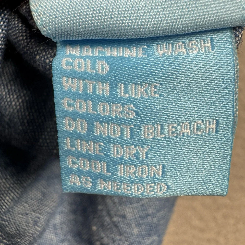 J. McLaughlin Shirt Mens M Blue Chambray Button Front Cotton Casual Short Sleeve